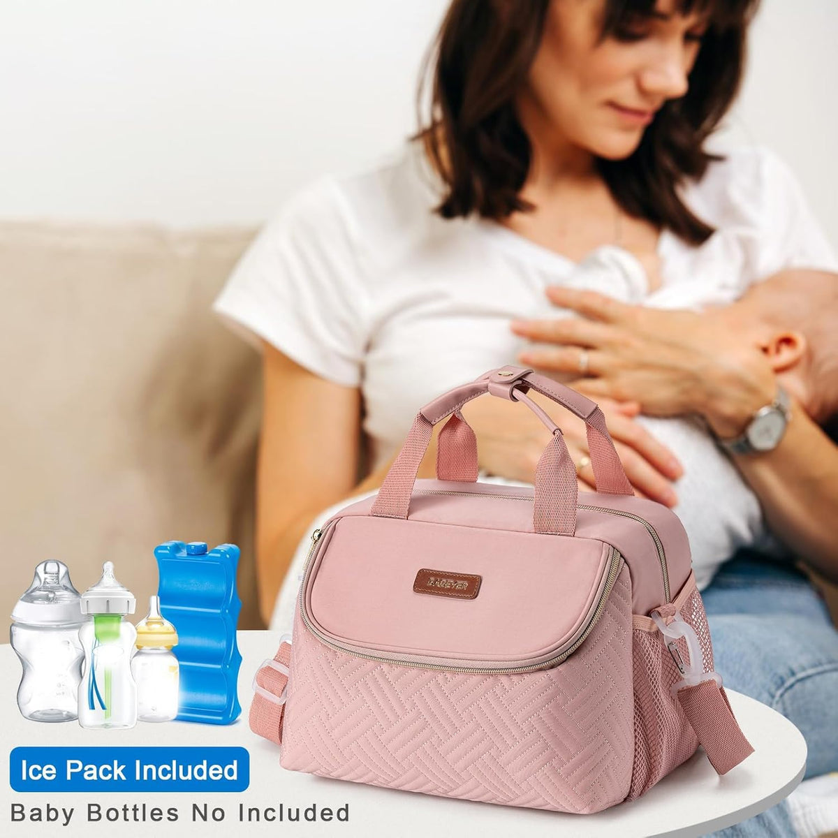Breastmilk Cooler Bag with Ice Pack Fits 6 Baby Bottles up to 9 Ounce, Wearable Breast Pumps Cooler Bag for Nursing Mom Daycare, Work, Travel- Dark Grey