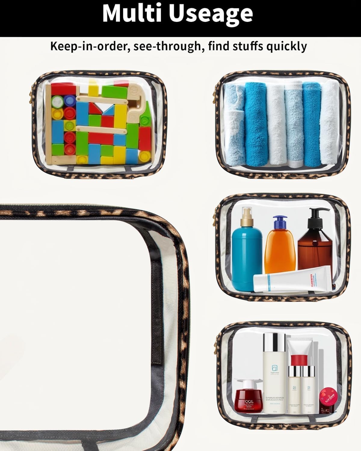 TSA Approved Diaper Bag Organizer Pouch Set, Waterproof Clear Toiletry Bag Travel Packing Organizer Bags Clear Makeup Pouch Cosmetic Case with Zipper Car Essentials Bag