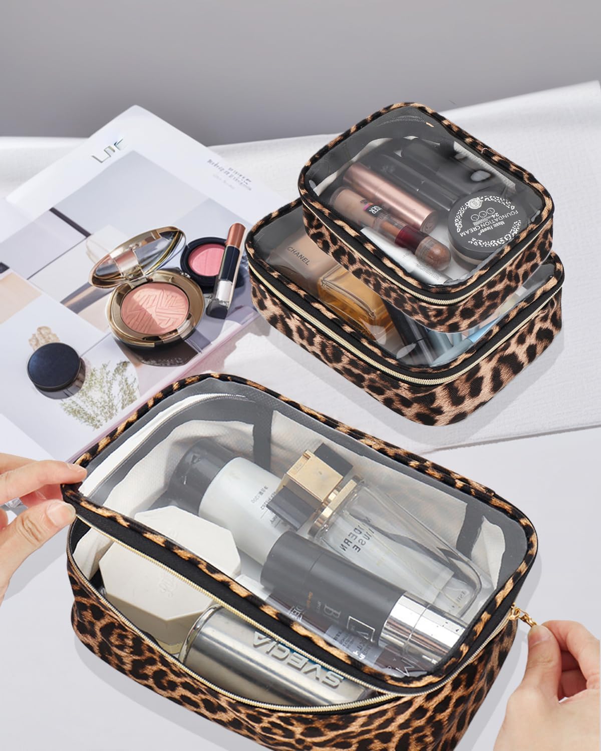 TSA Approved Diaper Bag Organizer Pouch Set, Waterproof Clear Toiletry Bag Travel Packing Organizer Bags Clear Makeup Pouch Cosmetic Case with Zipper Car Essentials Bag