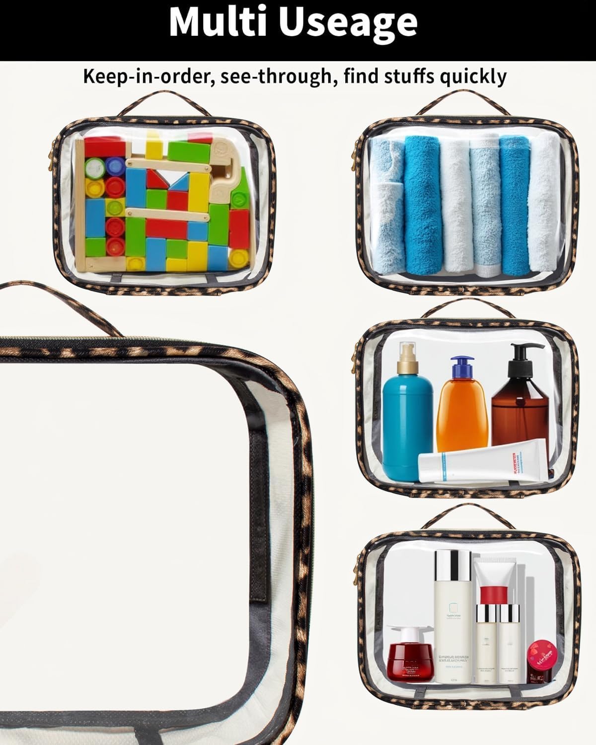 TSA Approved Diaper Bag Organizer Pouch Set, Waterproof Clear Toiletry Bag Travel Packing Organizer Bags Clear Makeup Pouch Cosmetic Case with Zipper Car Essentials Bag