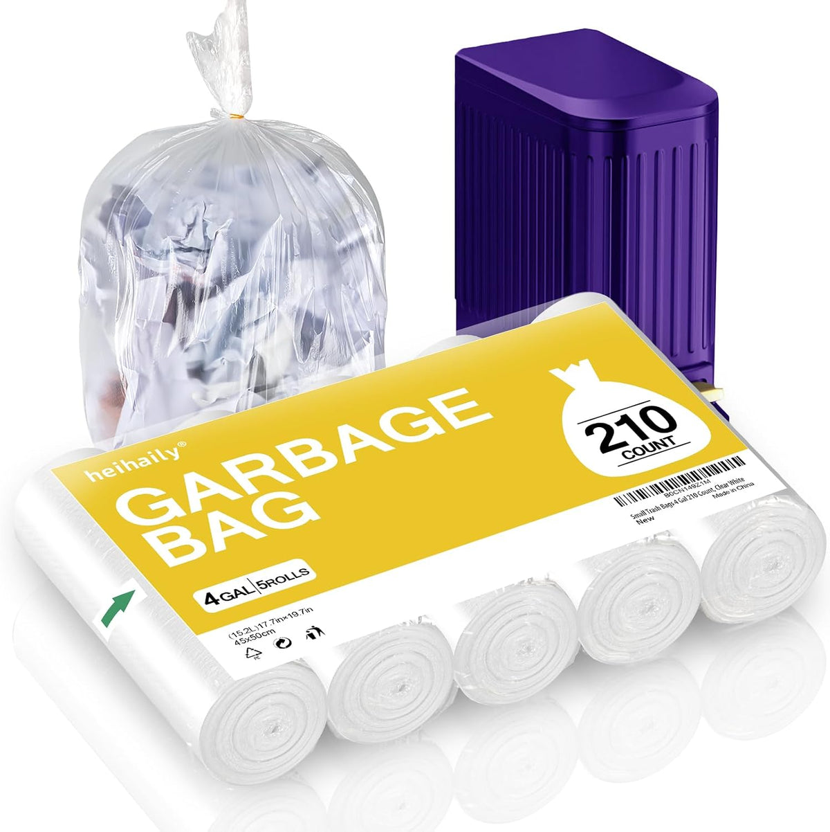 8-Gallon Trash Bags Bathroom Trash-Bags - Medium Unscented Clear White 90 Counts Strong Plastic Recyclable Liners Thick Bulk for Kitchen Office Waste Basket Disposable Compactor