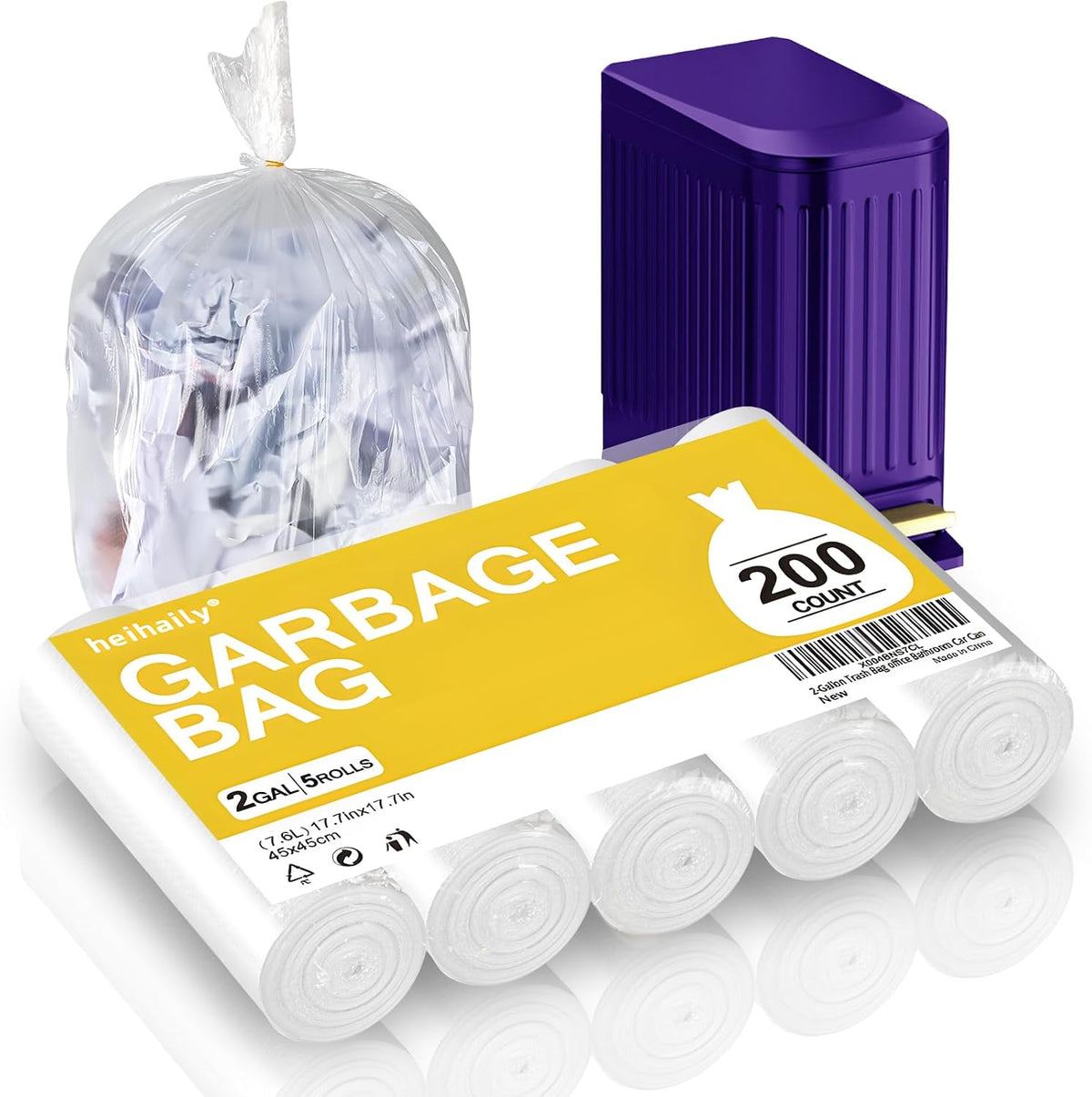 8-Gallon Trash Bags Bathroom Trash-Bags - Medium Unscented Clear White 90 Counts Strong Plastic Recyclable Liners Thick Bulk for Kitchen Office Waste Basket Disposable Compactor