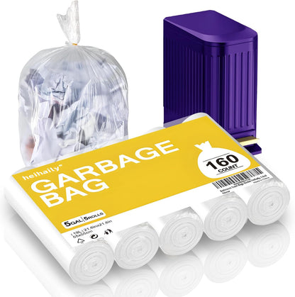 8-Gallon Trash Bags Bathroom Trash-Bags - Medium Unscented Clear White 90 Counts Strong Plastic Recyclable Liners Thick Bulk for Kitchen Office Waste Basket Disposable Compactor