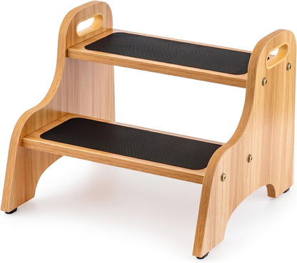 Wooden Toddler 2 Step Stool, 350 lb, Non-Slip, Natural