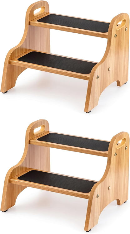 Wooden Toddler 2 Step Stool, 350 lb, Non-Slip, Natural