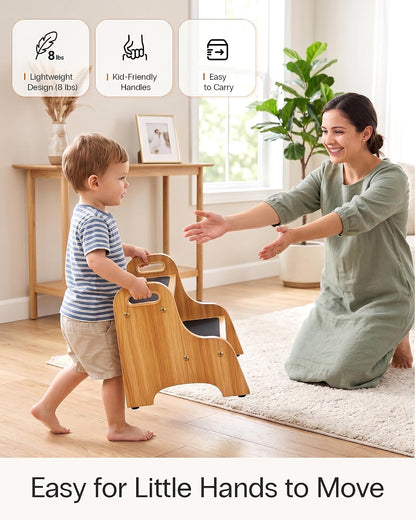 Wooden Toddler 2 Step Stool, 350 lb, Non-Slip, Natural