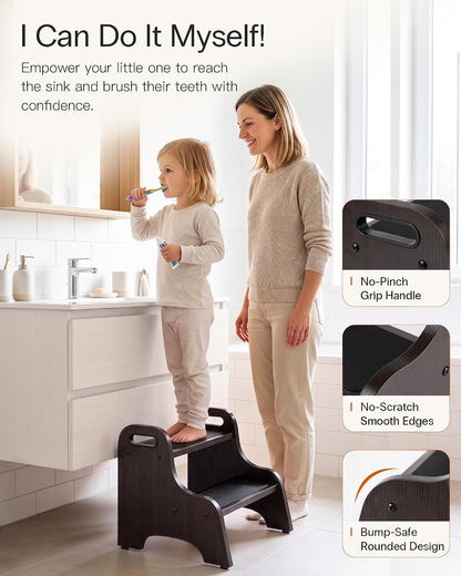 Wooden Toddler 2 Step Stool, 350 lb, Non-Slip, Natural