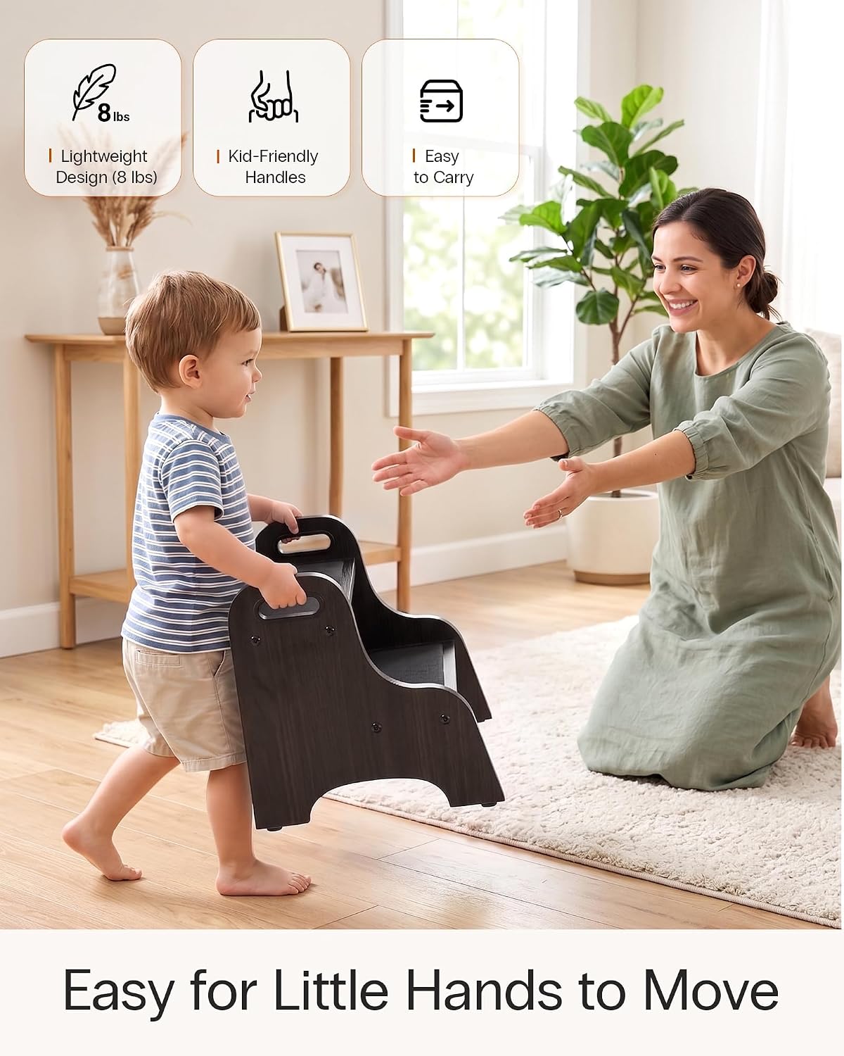 Wooden Toddler 2 Step Stool, 350 lb, Non-Slip, Natural