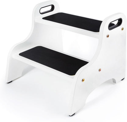 Wooden Toddler 2 Step Stool, 350 lb, Non-Slip, Natural
