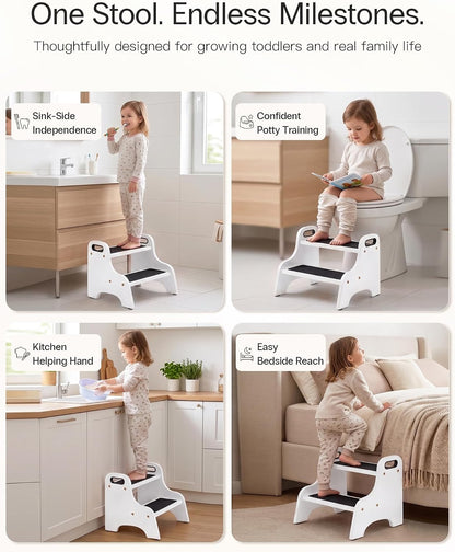 Wooden Toddler 2 Step Stool, 350 lb, Non-Slip, Natural