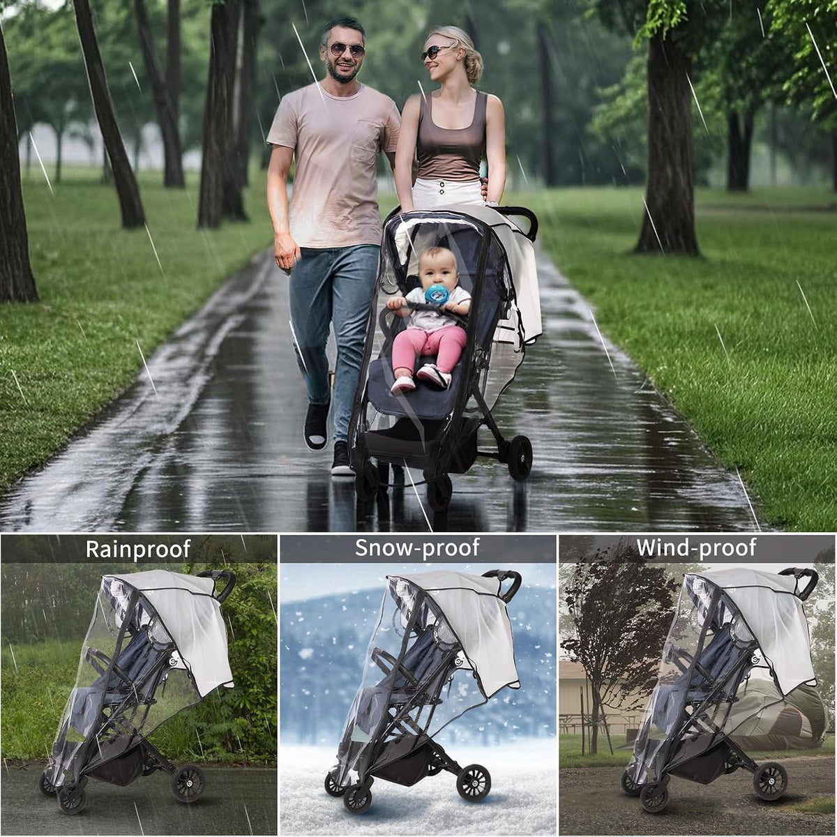 Clear Stroller Rain Cover for Strollers Keep Baby Dry, Easy Access