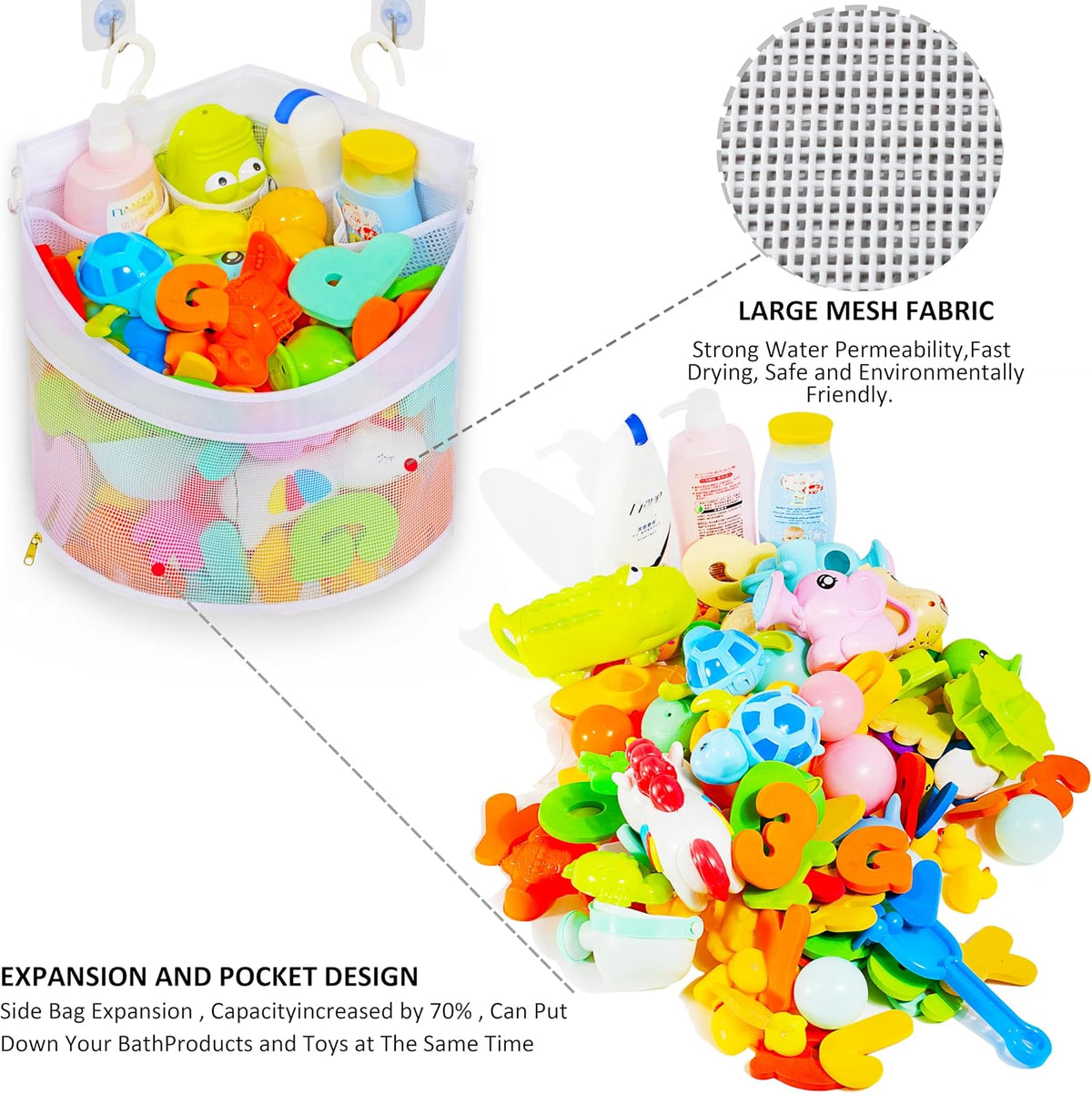 Baby Bath Toy Organizer, Quick Drying, bath toy holder, Large Capacity Multi Use Shower Caddy (White)