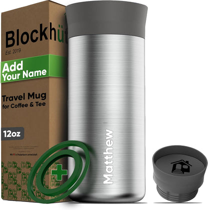 Blockhütte Stainless Steel Coffee Mugs 12oz, hot Coffee Travel Mug, Vaso para Cafe Caliente Termico, Insulated Travel Mugs 8h Hot, Spill Proof, Insulated Tumblers Leak Proof