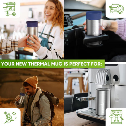 Blockhütte Stainless Steel Coffee Mugs 12oz, hot Coffee Travel Mug, Vaso para Cafe Caliente Termico, Insulated Travel Mugs 8h Hot, Spill Proof, Insulated Tumblers Leak Proof