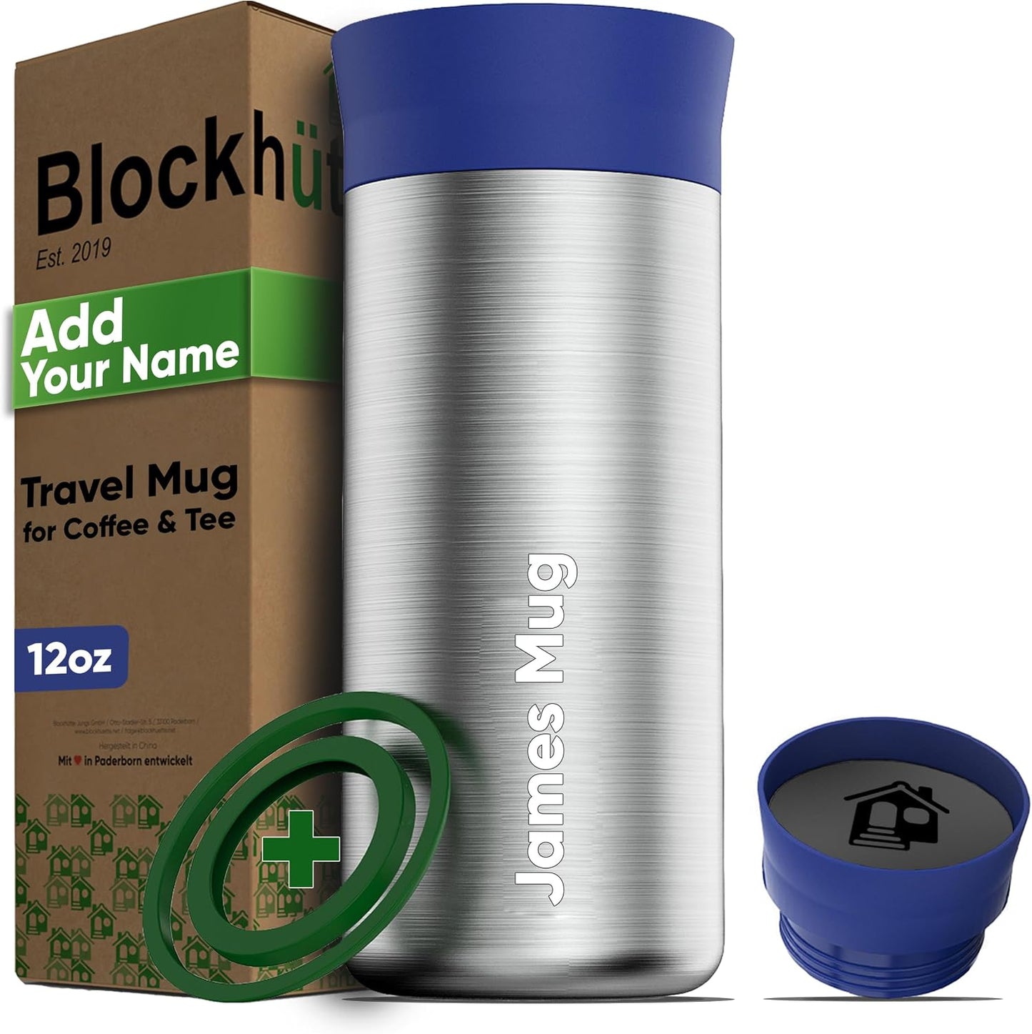 Blockhütte Stainless Steel Coffee Mugs 12oz, hot Coffee Travel Mug, Vaso para Cafe Caliente Termico, Insulated Travel Mugs 8h Hot, Spill Proof, Insulated Tumblers Leak Proof