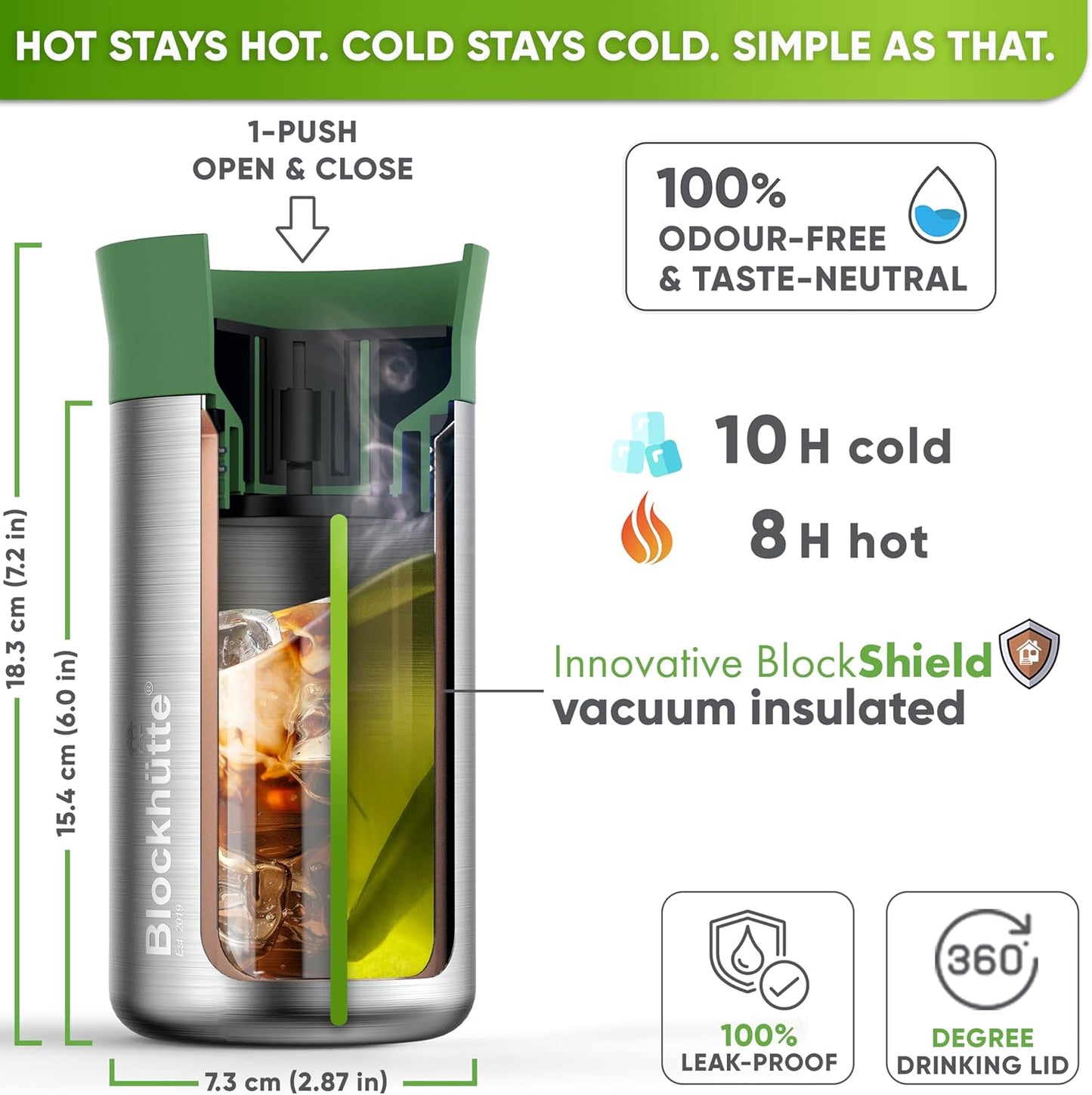 Blockhütte Stainless Steel Coffee Mugs 12oz, hot Coffee Travel Mug, Vaso para Cafe Caliente Termico, Insulated Travel Mugs 8h Hot, Spill Proof, Insulated Tumblers Leak Proof