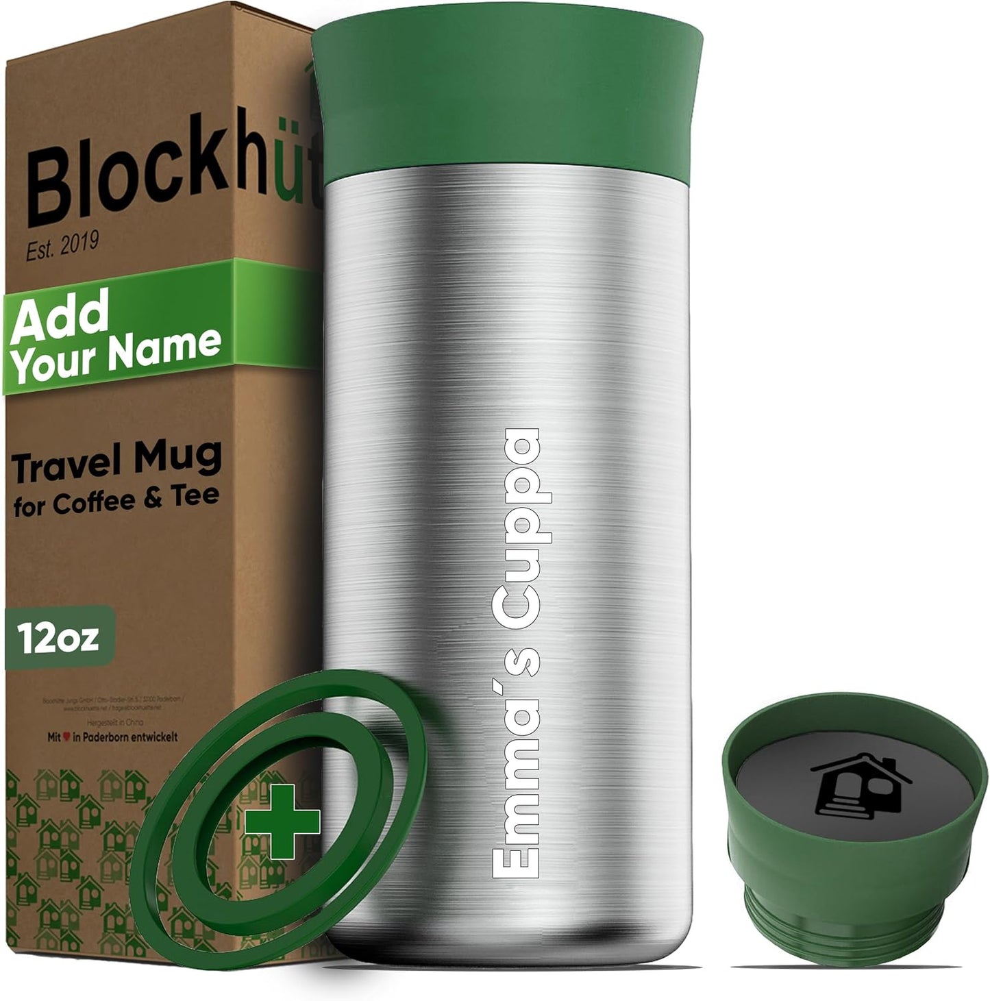 Blockhütte Stainless Steel Coffee Mugs 12oz, hot Coffee Travel Mug, Vaso para Cafe Caliente Termico, Insulated Travel Mugs 8h Hot, Spill Proof, Insulated Tumblers Leak Proof