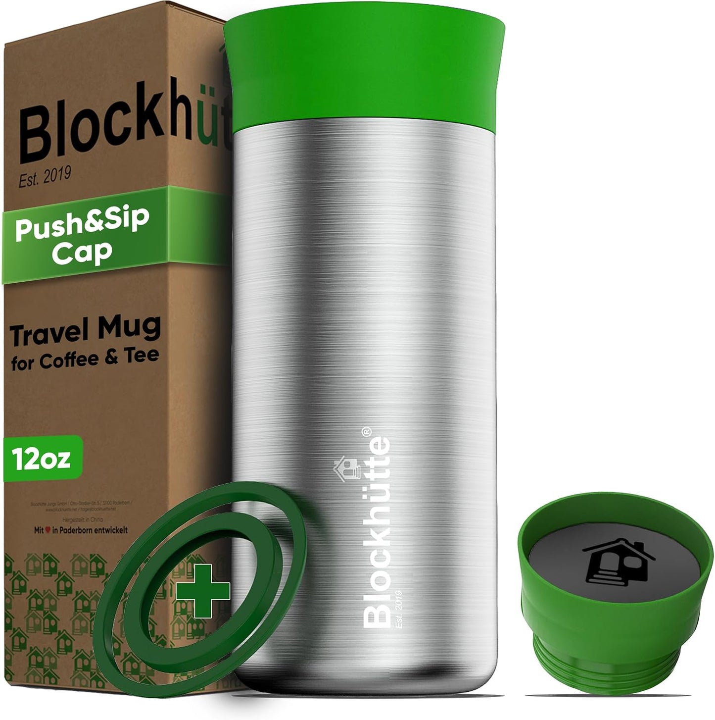 Blockhütte Stainless Steel Coffee Mugs 12oz, hot Coffee Travel Mug, Vaso para Cafe Caliente Termico, Insulated Travel Mugs 8h Hot, Spill Proof, Insulated Tumblers Leak Proof