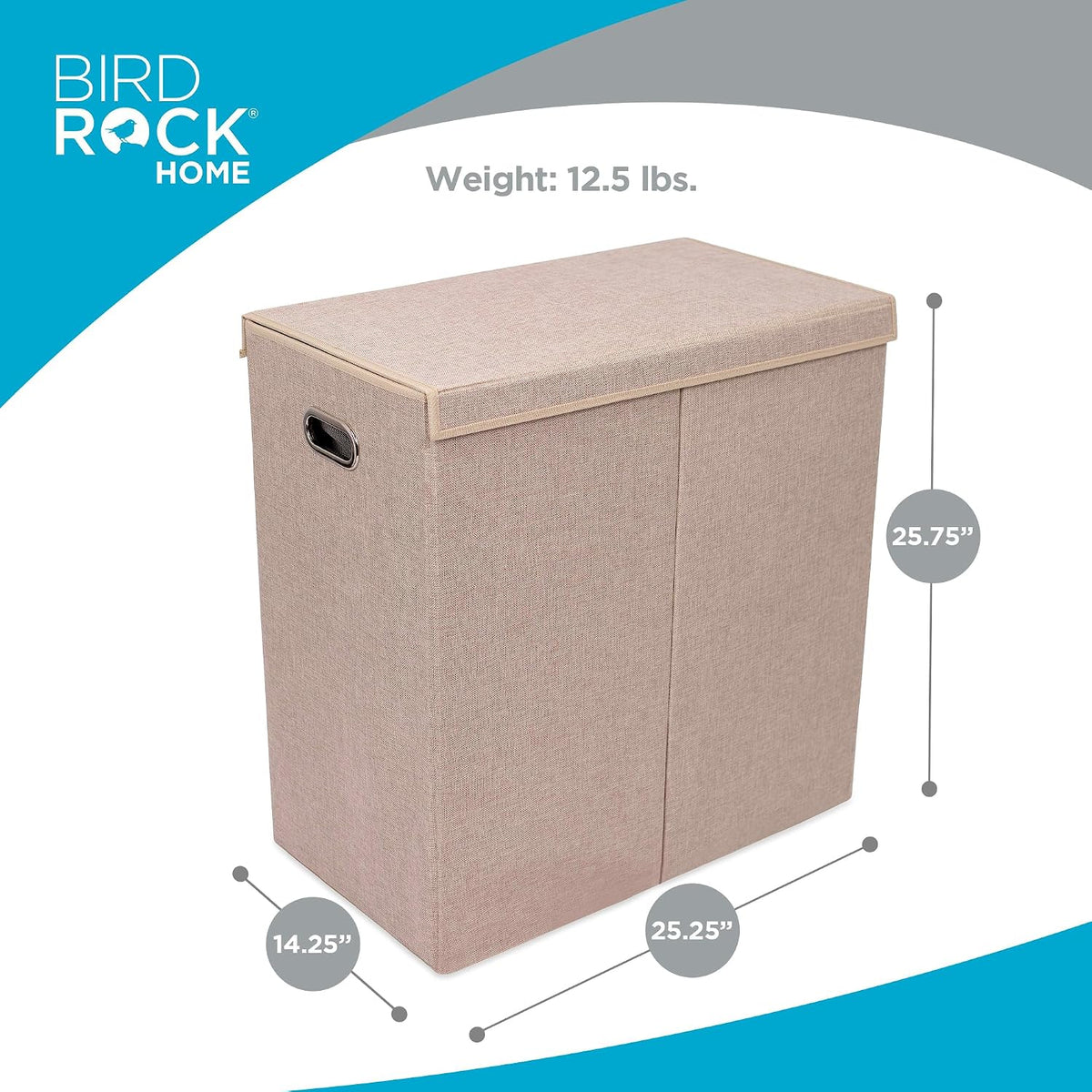 Double Laundry Hamper with Lid and Removable Liners | Linen | Easily Transport Laundry | Foldable Hamper | Cut Out Handles