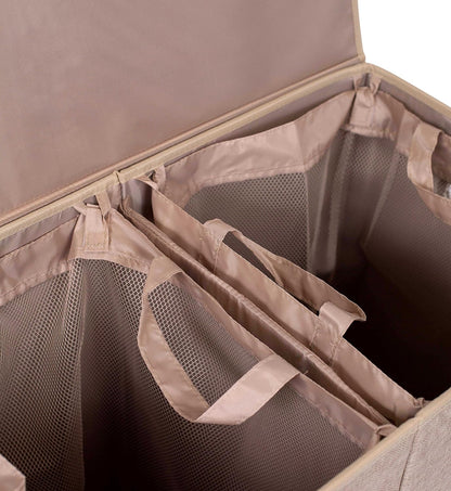 Double Laundry Hamper with Lid and Removable Liners | Linen | Easily Transport Laundry | Foldable Hamper | Cut Out Handles