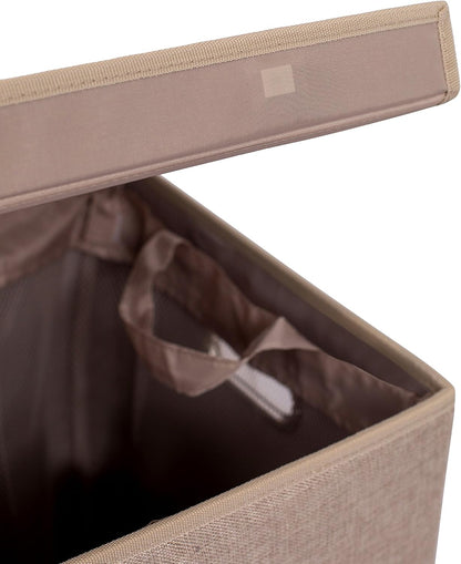 Double Laundry Hamper with Lid and Removable Liners | Linen | Easily Transport Laundry | Foldable Hamper | Cut Out Handles