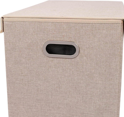 Double Laundry Hamper with Lid and Removable Liners | Linen | Easily Transport Laundry | Foldable Hamper | Cut Out Handles