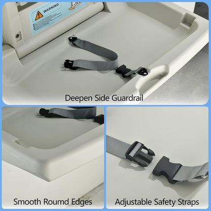 Fold-Down Baby Changing Station - Wall-Mounted, Space-Saving Design with Safety Straps for Commercial & Residential Restrooms (Grey)