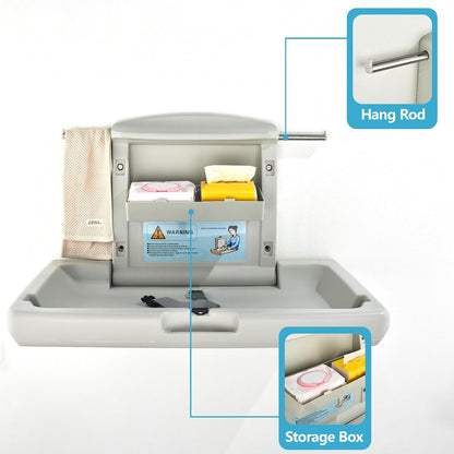 Fold-Down Baby Changing Station - Wall-Mounted, Space-Saving Design with Safety Straps for Commercial & Residential Restrooms (Grey)