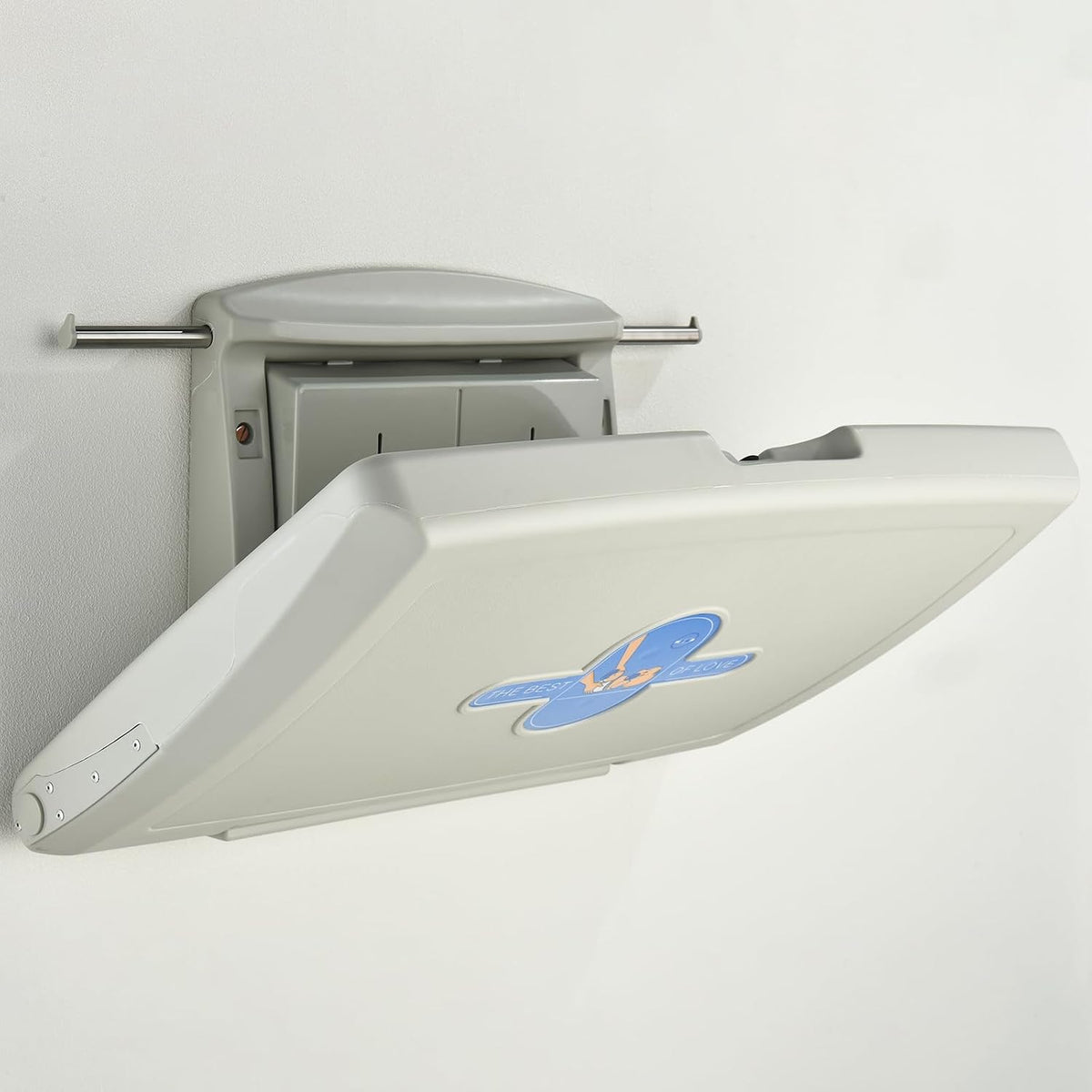 Fold-Down Baby Changing Station - Wall-Mounted, Space-Saving Design with Safety Straps for Commercial & Residential Restrooms (Grey)