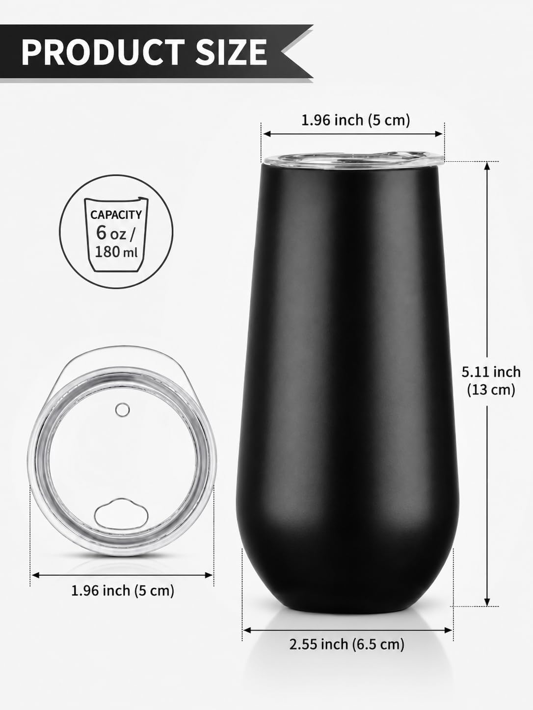 6oz Stemless Champagne Flutes, Insulated Wine Tumbler with Lid for Travel, Copper Lined Gift for Bridesmaids Wedding (Steel)