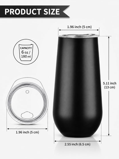 6oz Stemless Champagne Flutes, Insulated Wine Tumbler with Lid for Travel, Copper Lined Gift for Bridesmaids Wedding (Steel)