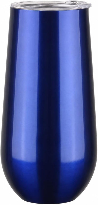 6oz Stemless Champagne Flutes, Insulated Wine Tumbler with Lid for Travel, Copper Lined Gift for Bridesmaids Wedding (Steel)