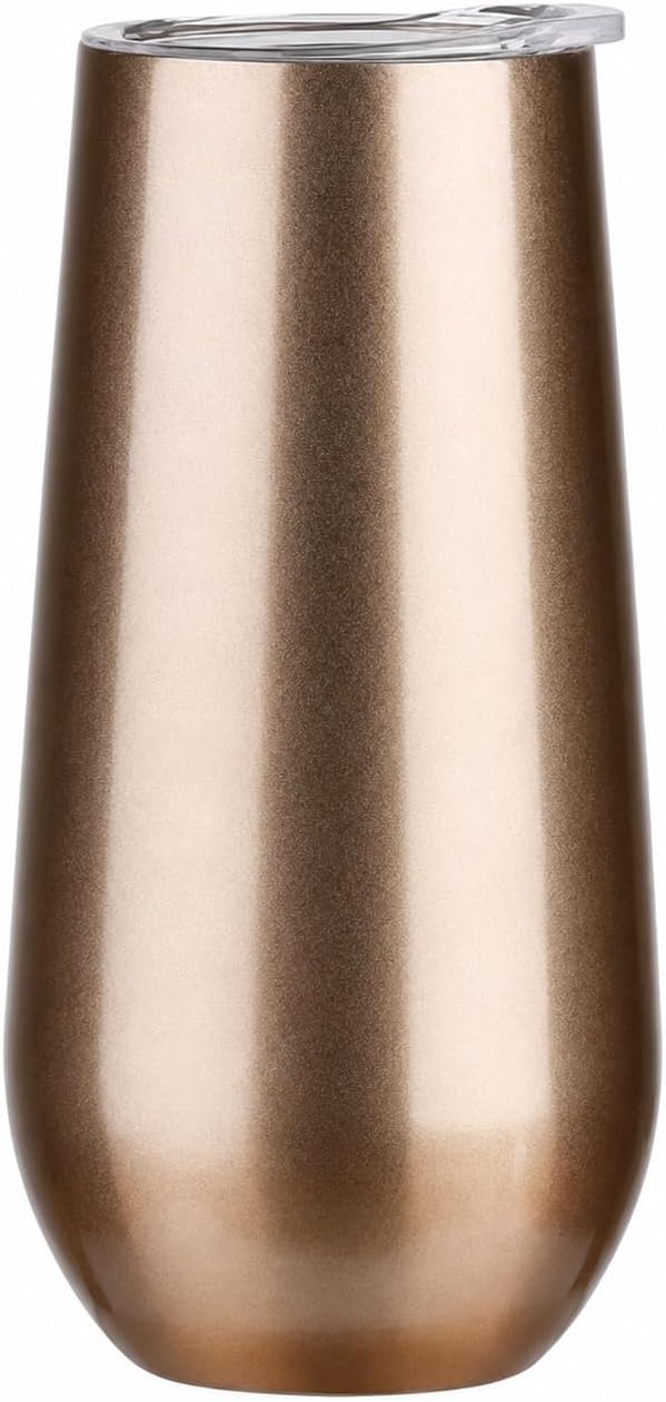 6oz Stemless Champagne Flutes, Insulated Wine Tumbler with Lid for Travel, Copper Lined Gift for Bridesmaids Wedding (Steel)