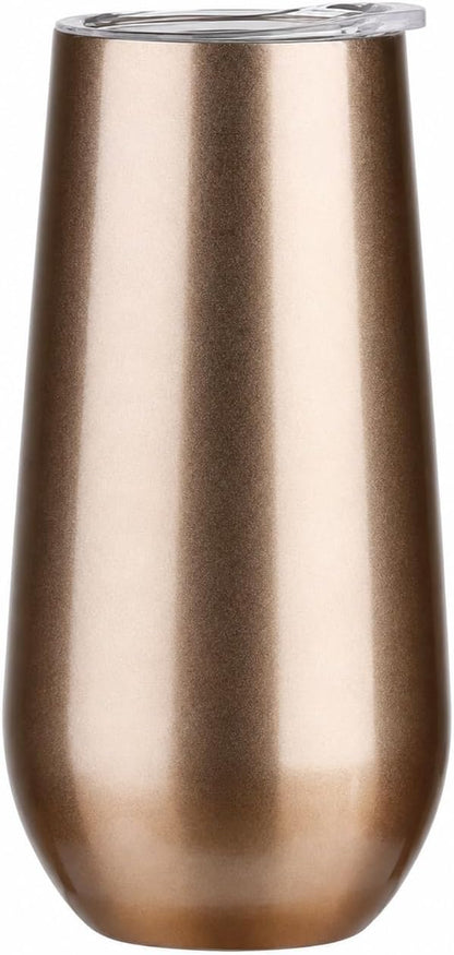 6oz Stemless Champagne Flutes, Insulated Wine Tumbler with Lid for Travel, Copper Lined Gift for Bridesmaids Wedding (Steel)