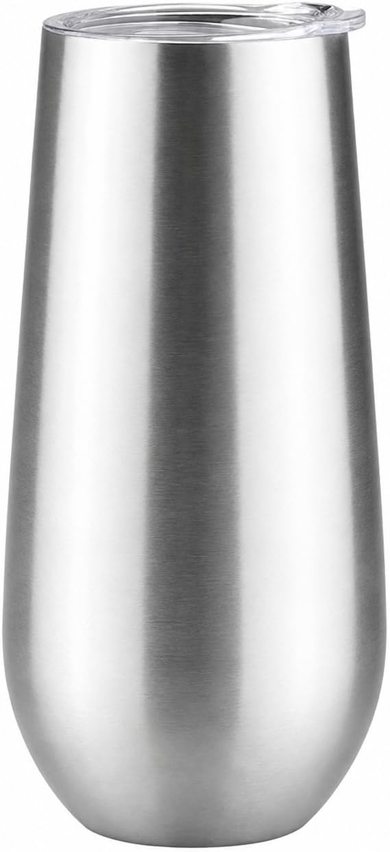 6oz Stemless Champagne Flutes, Insulated Wine Tumbler with Lid for Travel, Copper Lined Gift for Bridesmaids Wedding (Steel)