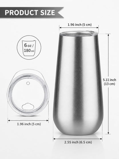 6oz Stemless Champagne Flutes, Insulated Wine Tumbler with Lid for Travel, Copper Lined Gift for Bridesmaids Wedding (Steel)