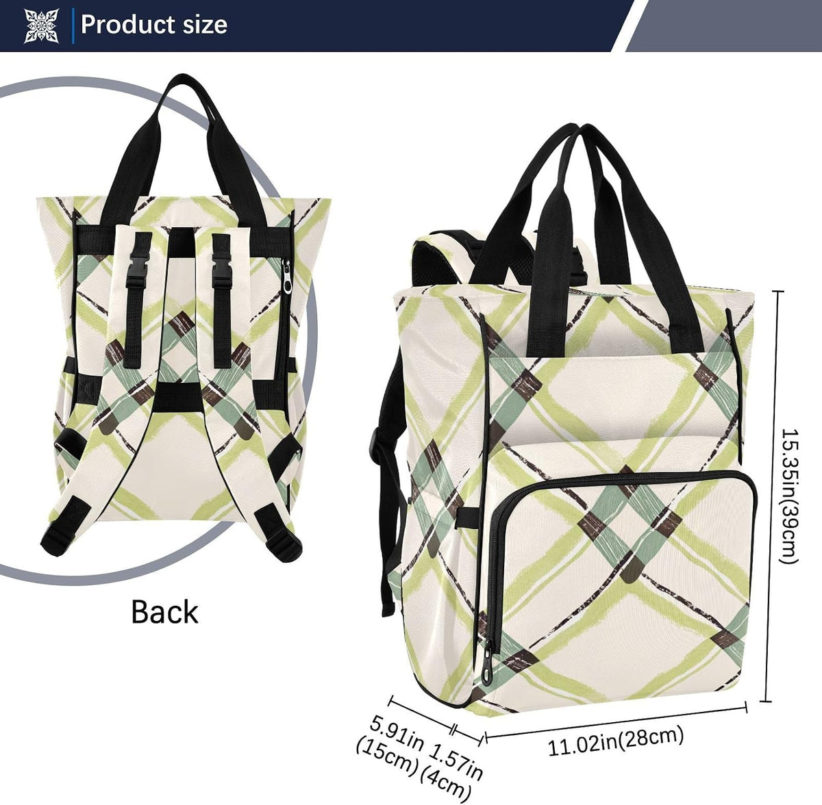 Diaper Bag Backpack, Multifunction Travel Bag for Moms Dads, Baby Changing Bag with Insulted Pockets, Stroller Straps and Side Bottle Pockets Fashionable Plaid