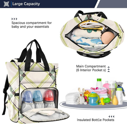 Diaper Bag Backpack, Multifunction Travel Bag for Moms Dads, Baby Changing Bag with Insulted Pockets, Stroller Straps and Side Bottle Pockets Fashionable Plaid