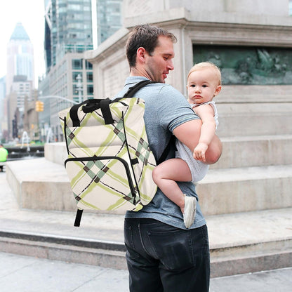 Diaper Bag Backpack, Multifunction Travel Bag for Moms Dads, Baby Changing Bag with Insulted Pockets, Stroller Straps and Side Bottle Pockets Fashionable Plaid