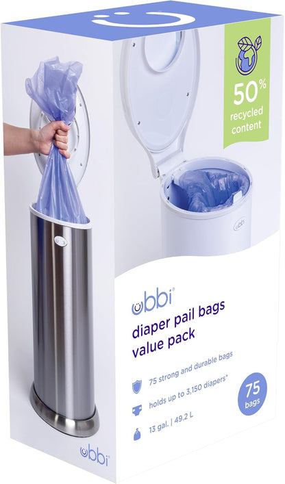 Diaper Pail Plastic Bags, 13-Gallon Capacity, 3 Pack, 75 Count