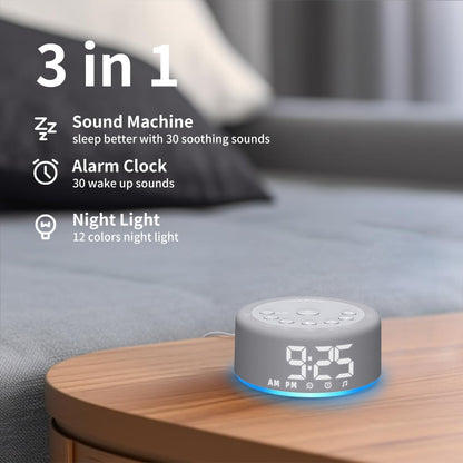 Plug-in Sound White Noise Machine Brown Noise Machine & Alarm Clock with Rechargeable Backup Battery Night Light Dual Alarms 30 Sleeping Sounds for Baby Kids Adults 5 Timers 15 Wake Up Sounds & Memory