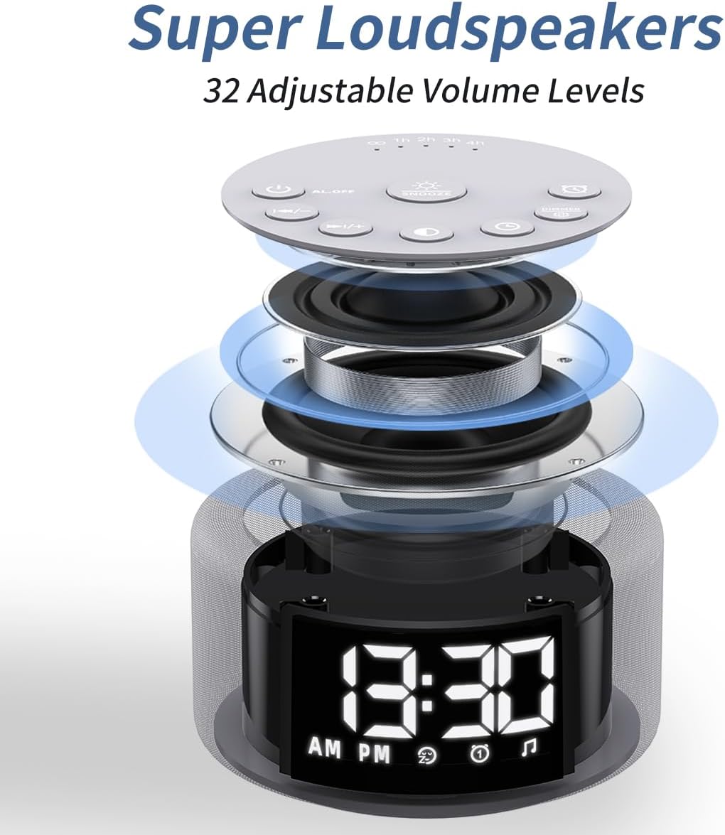 Plug-in Sound White Noise Machine Brown Noise Machine & Alarm Clock with Rechargeable Backup Battery Night Light Dual Alarms 30 Sleeping Sounds for Baby Kids Adults 5 Timers 15 Wake Up Sounds & Memory