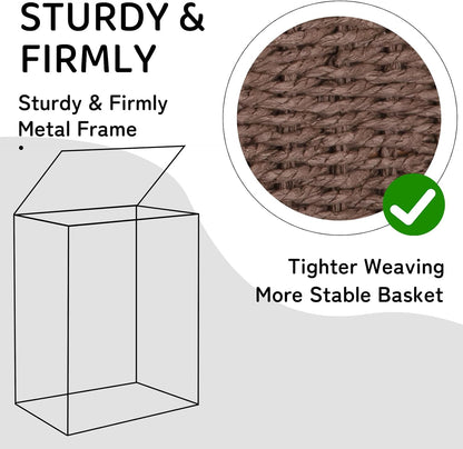 OIAHOMY Laundry Hamper with Lid, 90L(23.8 Gal) Large Wicker Laundry Basket for Bedroom, Handwoven Paper Rope Clothes Hamper with Washable Liner & Metal Frame, Decorative Organizer for Bathroom Grey