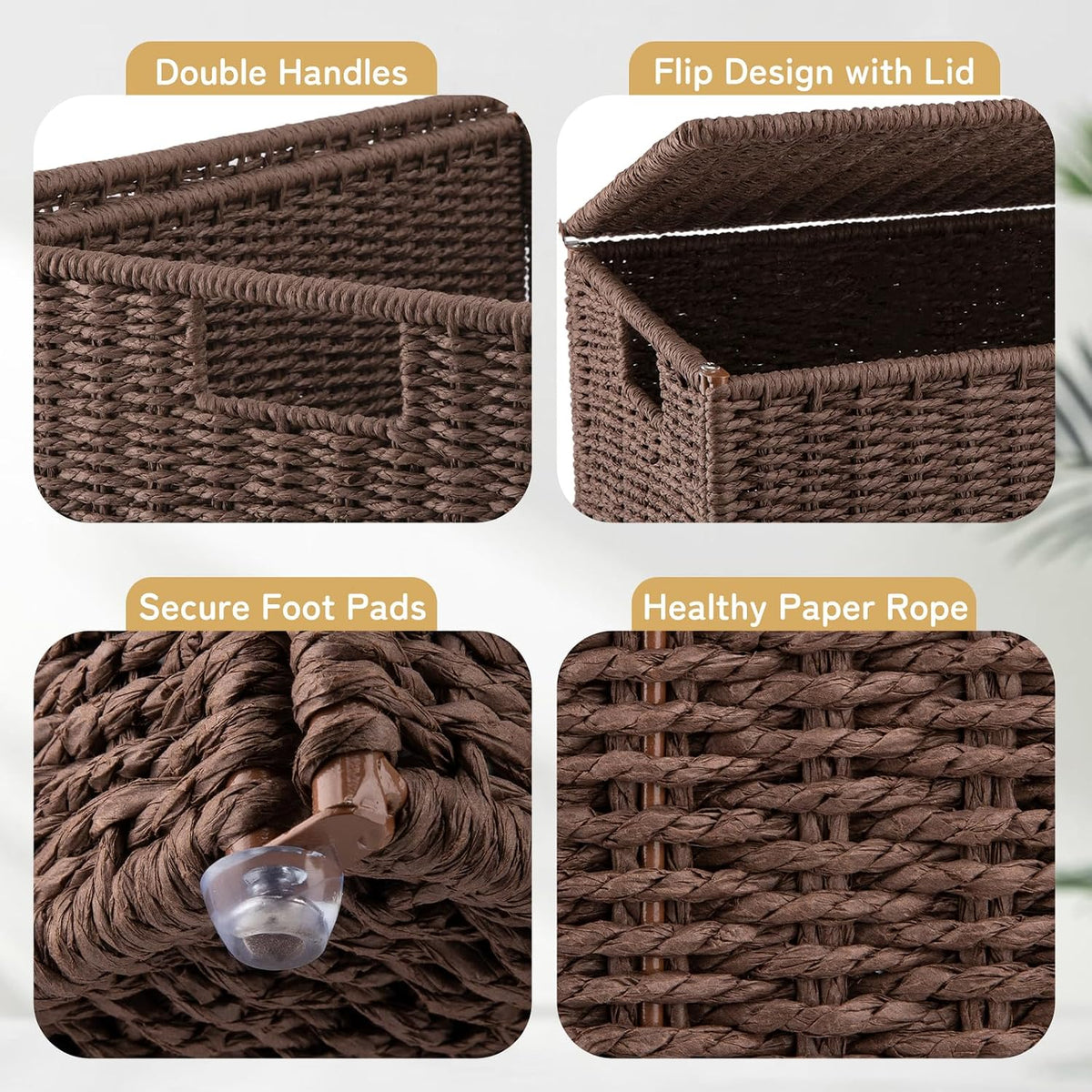 OIAHOMY Laundry Hamper with Lid, 90L(23.8 Gal) Large Wicker Laundry Basket for Bedroom, Handwoven Paper Rope Clothes Hamper with Washable Liner & Metal Frame, Decorative Organizer for Bathroom Grey