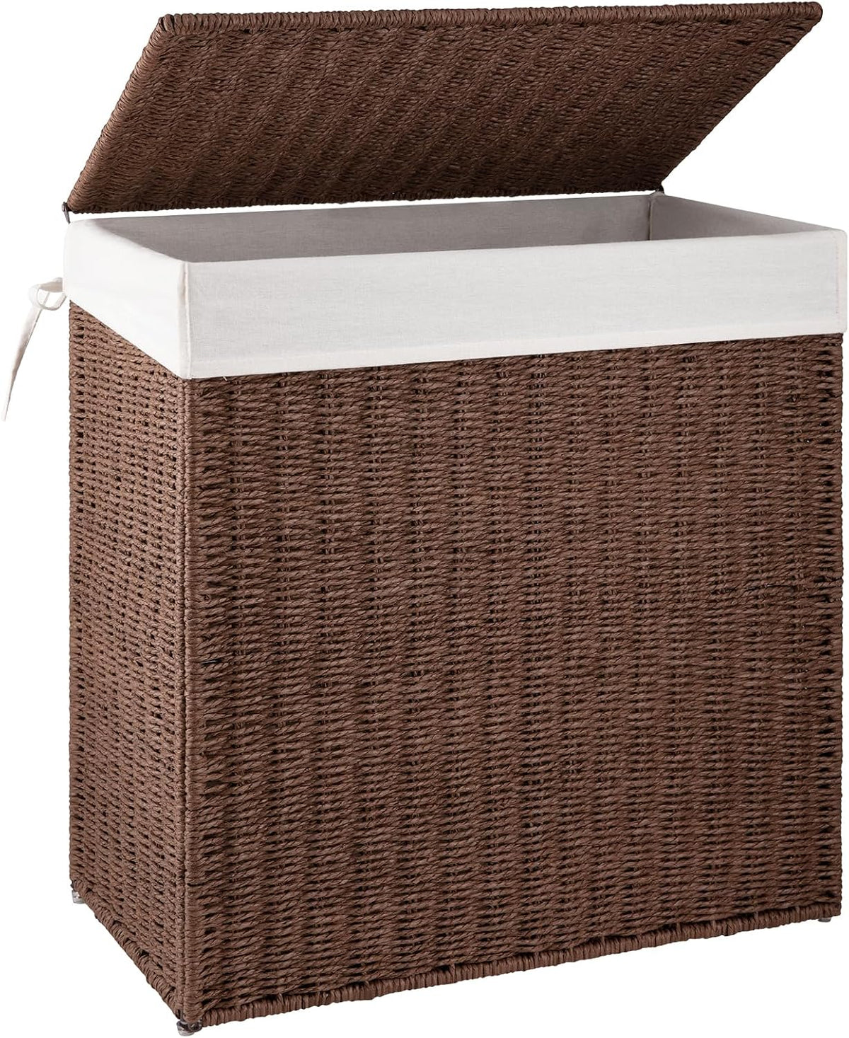 OIAHOMY Laundry Hamper with Lid, 90L(23.8 Gal) Large Wicker Laundry Basket for Bedroom, Handwoven Paper Rope Clothes Hamper with Washable Liner & Metal Frame, Decorative Organizer for Bathroom Grey