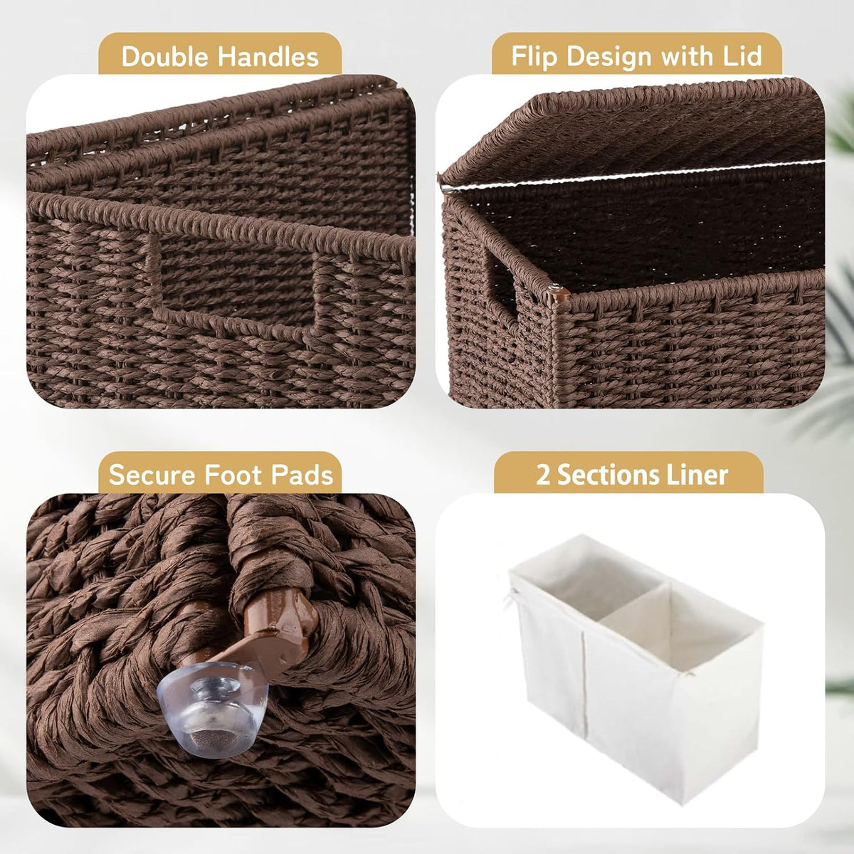 OIAHOMY Laundry Hamper with Lid, 90L(23.8 Gal) Large Wicker Laundry Basket for Bedroom, Handwoven Paper Rope Clothes Hamper with Washable Liner & Metal Frame, Decorative Organizer for Bathroom Grey