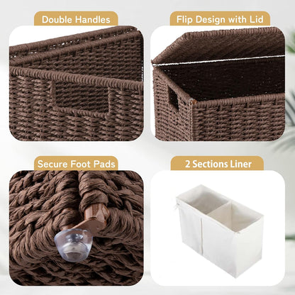 OIAHOMY Laundry Hamper with Lid, 90L(23.8 Gal) Large Wicker Laundry Basket for Bedroom, Handwoven Paper Rope Clothes Hamper with Washable Liner & Metal Frame, Decorative Organizer for Bathroom Grey