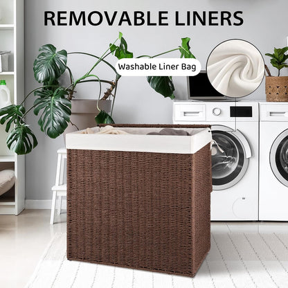 OIAHOMY Laundry Hamper with Lid, 90L(23.8 Gal) Large Wicker Laundry Basket for Bedroom, Handwoven Paper Rope Clothes Hamper with Washable Liner & Metal Frame, Decorative Organizer for Bathroom Grey
