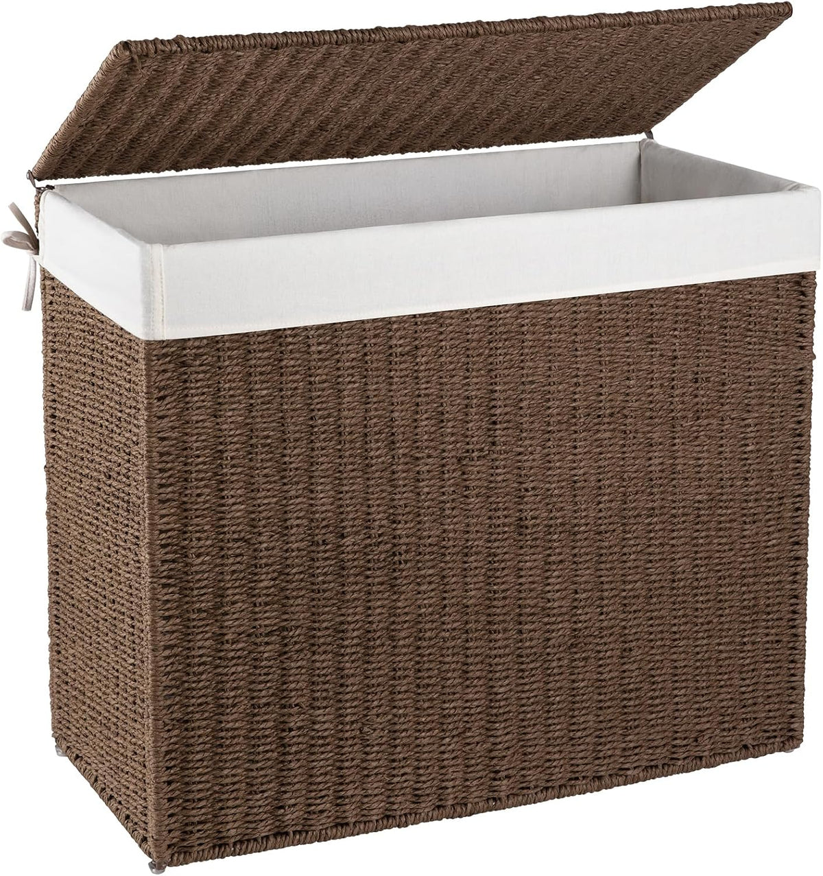 OIAHOMY Laundry Hamper with Lid, 90L(23.8 Gal) Large Wicker Laundry Basket for Bedroom, Handwoven Paper Rope Clothes Hamper with Washable Liner & Metal Frame, Decorative Organizer for Bathroom Grey