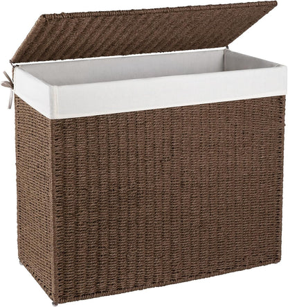 OIAHOMY Laundry Hamper with Lid, 90L(23.8 Gal) Large Wicker Laundry Basket for Bedroom, Handwoven Paper Rope Clothes Hamper with Washable Liner & Metal Frame, Decorative Organizer for Bathroom Grey